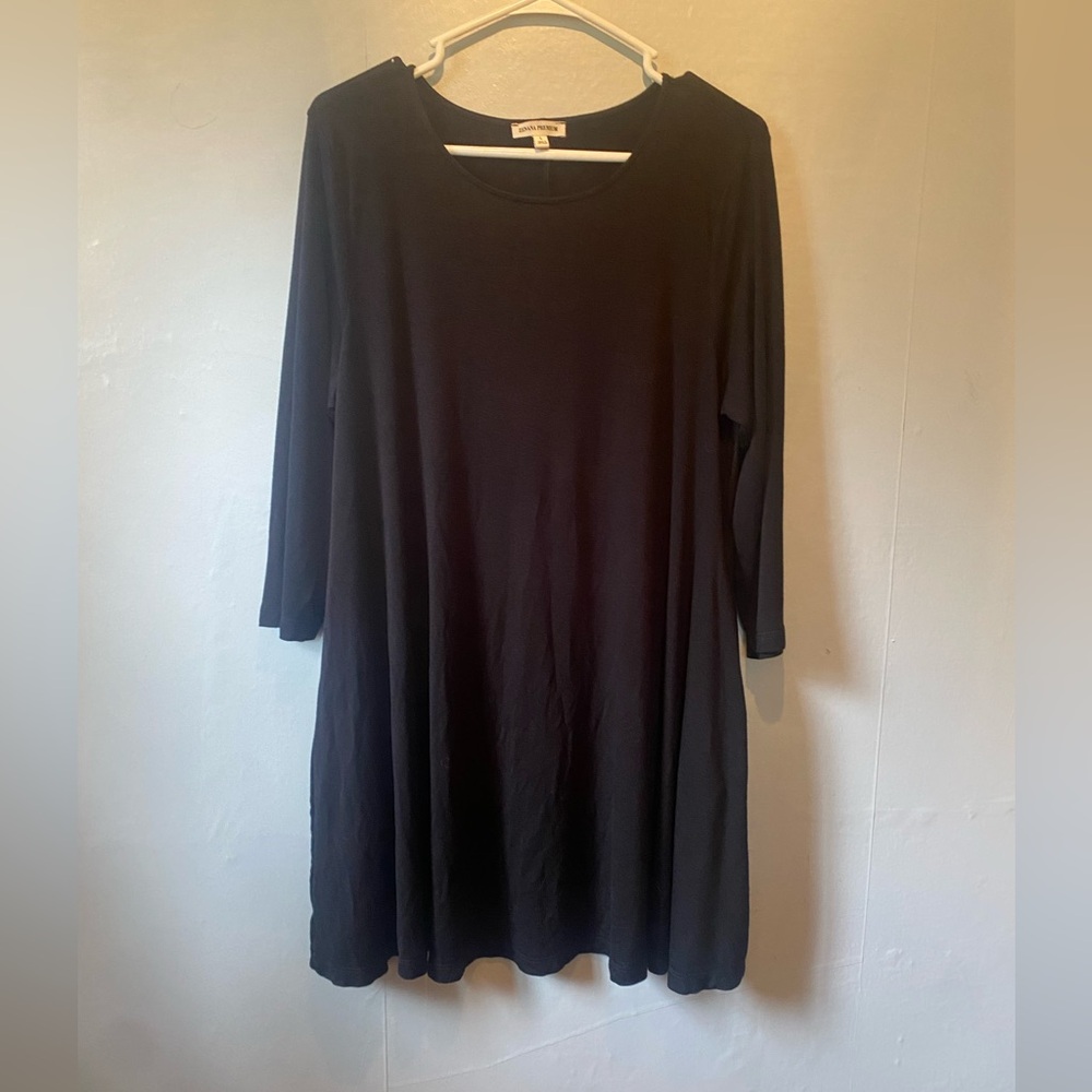 Black Swing T-shirt Dress 3/4 Sleeve Size Large With Pockets Swing Dress T-shirt